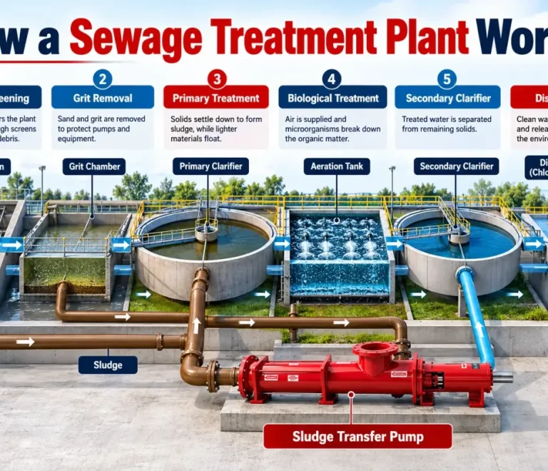 STP plant process diagram showing how a sewage treatment plant works